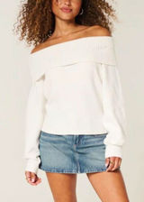 Hollister Off Shoulder Sweater Cream Cropped Knit Soft Girl Preppy Small Photo 0