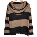 Free People Lulu Rugby Striped Cowl‎ Neck Alpaca Wool Blend Sweater Tan Black S Photo 0
