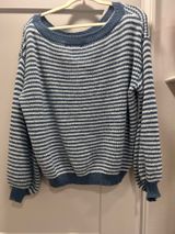 Blue Striped Off the Shoulder Top Photo 0