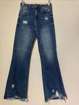 Risen Jeans Distressed High Waisted Flare Raw Frayed Shadow Hem 0/24 Photo 0