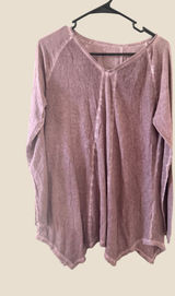Free People Boho Mauve Waffle Knit Thermal V-Neck Handkerchief Hem Tunic Top S Photo 0