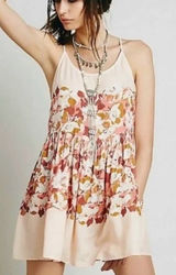 Free People Intimately Voile Floral Slip Mini Tunic Dress Peach XS Boho Rayon Photo 0
