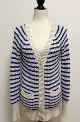 J Crew Cream Blue Purple Stripe Deep V Neck Snap Button Longer Sweater Cardigan Photo 0
