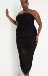 Eloquii Black Strapless Ruched Mesh Midi Dress Size 24 NWT Photo 0