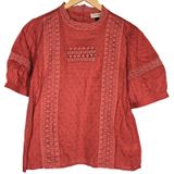 Universal Thread Womens XL Pink Eyelet‎ Lace Trim Puff Short Sleeve Top Blouse Photo 0