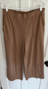 Melloday Camel Wide Leg Cropped Pants Pull On Elastic‎ Waist L Photo 0