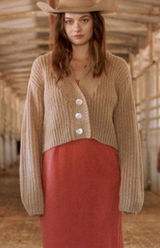 The Great. 0 XS‎ Montana Crop Cardigan Beige Tan Relaxed Boxy Boho Photo 0