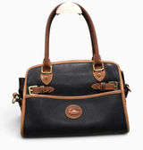 Vintage Dooney & Bourke AWL Black Tan Leather Zip Satchel Shoulder Bag USA Photo 0