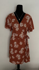 Madewell Women's Wrap Floral Print Mini Dress Burnt Orange/ Rusty Size XL EUC Photo 0