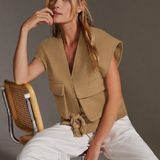 Maeve by Anthropologie Academy Utility Vest One Size Beige Rope Tie Cropped Boho Photo 0