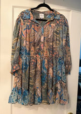 Misa Los Angeles Multicolor Paisley Tiered Mini Dress in Blue, Pink & Cream Photo 0