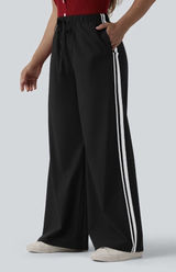 Halara high Waisted Drawstring Wide Leg Stripe Casual Pants with Pockets size XL Photo 0