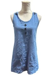 Casual Loose A Line Sleeveless Blue Button Detail Tunic Dress With Pockets Sz M Photo 0