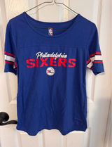NBA Philadelphia 76ers Women's Blue Graphic‎ T-Shirt Small Stripe Sleeve Tee Photo 0