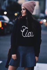 WILDFOX Couture Dinner Party‎ Ciao Bella Black White Embroidered Sweater Small Photo 0