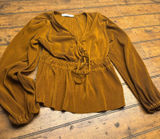 Abercrombie & Fitch Mustard Yellow Plisse Pleated Peplum‎ Top V-Neck Small Photo 0