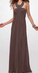 NWT LM Collection Brown / Taupe Beaded Halter Neck Empire Waist Formal Dress - 4 Photo 0