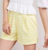 Anthropologie Hutch Yellow Gingham Pleated High Rise Preppy Dressy Shorts 2 Photo 0