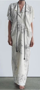 ZARA WOMAN FLOWING ZW COLLECTION PRINTED maxi‎ DRESS ECRU BLACK Photo 0