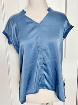 Go Silk Blue V-Neck Short Sleeve Women's Top Photo 0