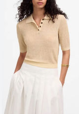 Madewell Short Sleeve Knit Polo Women's Size S Cream Quiet Luxury Photo 0