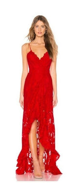 MAJORELLE Paisley Lace Slit Front‎ Maxi Dress Women's L Red Formal Photo 0