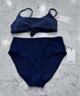 NWT Quince Deep Navy Italian Scoop Neck Bikini Top & High Rise Bottoms Small Photo 0
