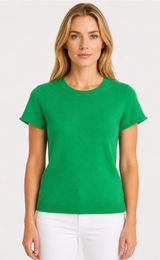 J. Crew 100% Cashmere Short Sleeve Sweater Top Kelly Green Size Small Crewneck Photo 0