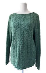 Lauren Ralph Lauren 100% Cotton Green Cable Knit Long Sleeve Pullover Sweater Photo 0