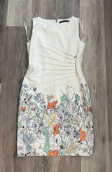 Ivanka Trump Floral Sheath Dress Womens Size 14 Ivory Sleeveless Gold Zipper Photo 0