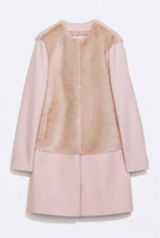 Zara pink wool peacoat faux fur blogger fave Small Photo 0