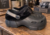 BEBE Women's Black Furry Platform Strap Fall winter Clogs Shoes 38-39 size 8 Photo 0