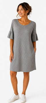Anthropologie COA Small Gray Striped Short Sleeve Midi Dress Photo 0