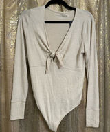 Abercrombie & Fitch Soft Cozy Tie Front Cream Long Sleeve Bodysuit M NWT Photo 0