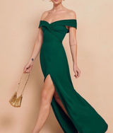 Reformation Emerald Green Reford Off The Shoulder Slit Maxi Dress Size 10 Photo 0