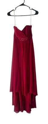 David's Bridal Red Floral Sleeveless Tiered Beaded Dress Photo 0