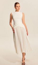 Commense White Dress with Pleated Front Photo 0
