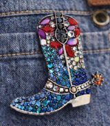 NEW Cowboy Boot Rhinestone Brooch Pin Western Bag Charm Blue Red Crystal NWT Photo 0