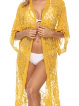 Women's Yellow Lace Swim Cover-Up Kimono Photo 0