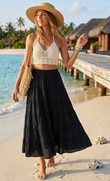 Style & Co. Gauzy Cotton Maxi Skirt Black Size XL Beach Boho Coastal Vacation Photo 0
