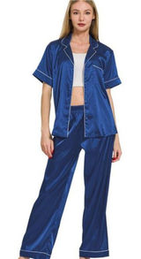 Zenana Satin Short Sleeve Top and‎ Pants Pajama Set Photo 0