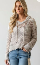 POL Women's‎ Natural V-Neck Felaxed Hoddie Knit Crochet Sz Small Photo 0