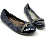 AGL Ballerina Flat‎ Shoes Cap Toe Metallic Patent Leather Navy Blue Size 8.5 Photo 0