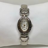 Collezio women silver tone watch 20mm oval hearts mop dial size 7” running Photo 0