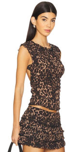 LIONESS Uno Tie Top in Leopard XXSmall Womens Sleeveless Tank Photo 0
