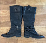 Toetos Diane Boots Womens Sz 7.5 Black Knee High Riding Buckle Zip Faux Leather Photo 0