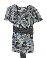 Adrianna Papell Faux Wrap 100% Silk Blouse Size 6‎ Floral Flutter Sleeve Career Photo 0