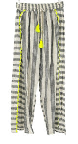 Z&L Europe Womens Striped Neon Beachy Pom Pom Tassel Boho Wide Leg Pants Size M Photo 0