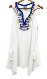 For Cynthia Swimsuit Cover Up Womens Medium Embroidered Shark Bite‎ White Beachy Photo 0