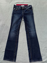 MEK Denim Jean Pant Women's Moscow Slim Boot Distressed Blue Dark Wash Size 27 Photo 0